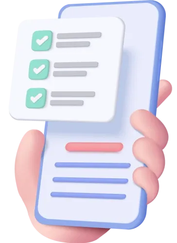 hand holding smartphone with a checklist interface