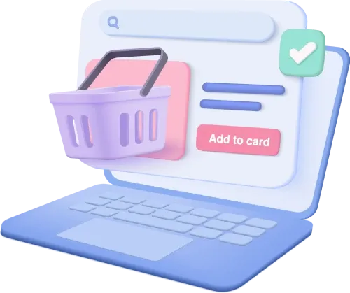 illustration of a laptop screen with shopping cart and add to cart button