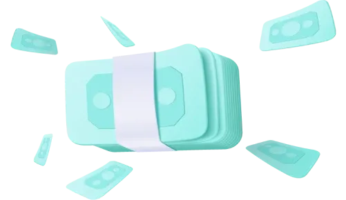 illustration of bundled cash with floating bills