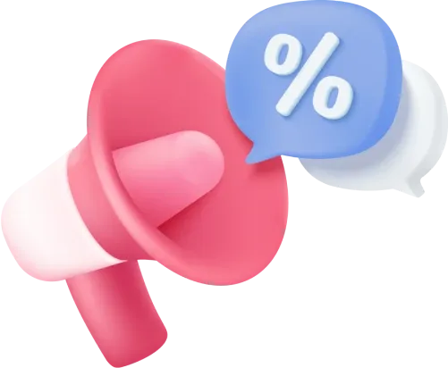 illustration of a megaphone with percentage discount icon, symbolizing promotions, sales, and marketing offers