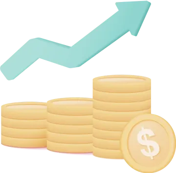 illustration of stacked coins with rising arrow, symbolizing growth and success in digital finance