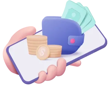 illustration of a hand holding a smartphone with a digital wallet
